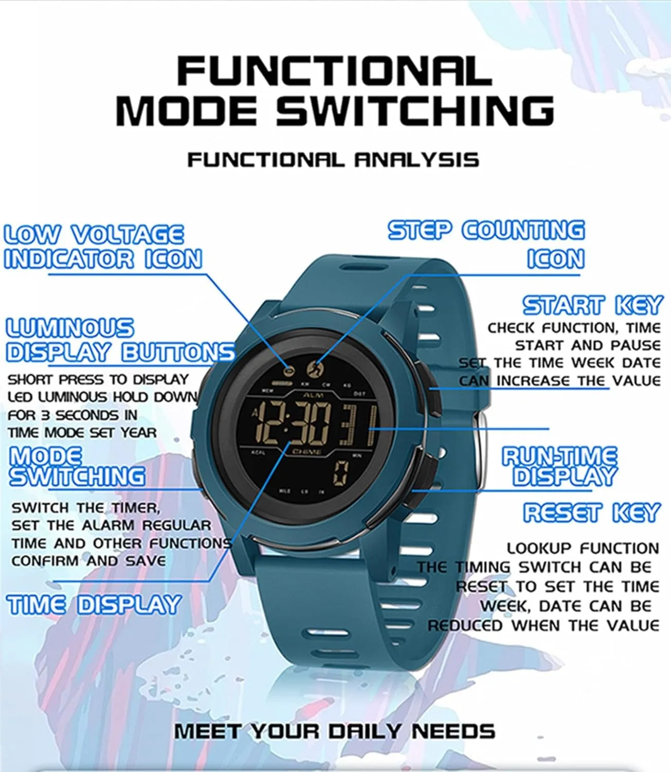 Men, Women Men's Digital cloudlike investigation Watches Sports Digital Watches Counters Outdoor Hiking Watches Sports Watches for 