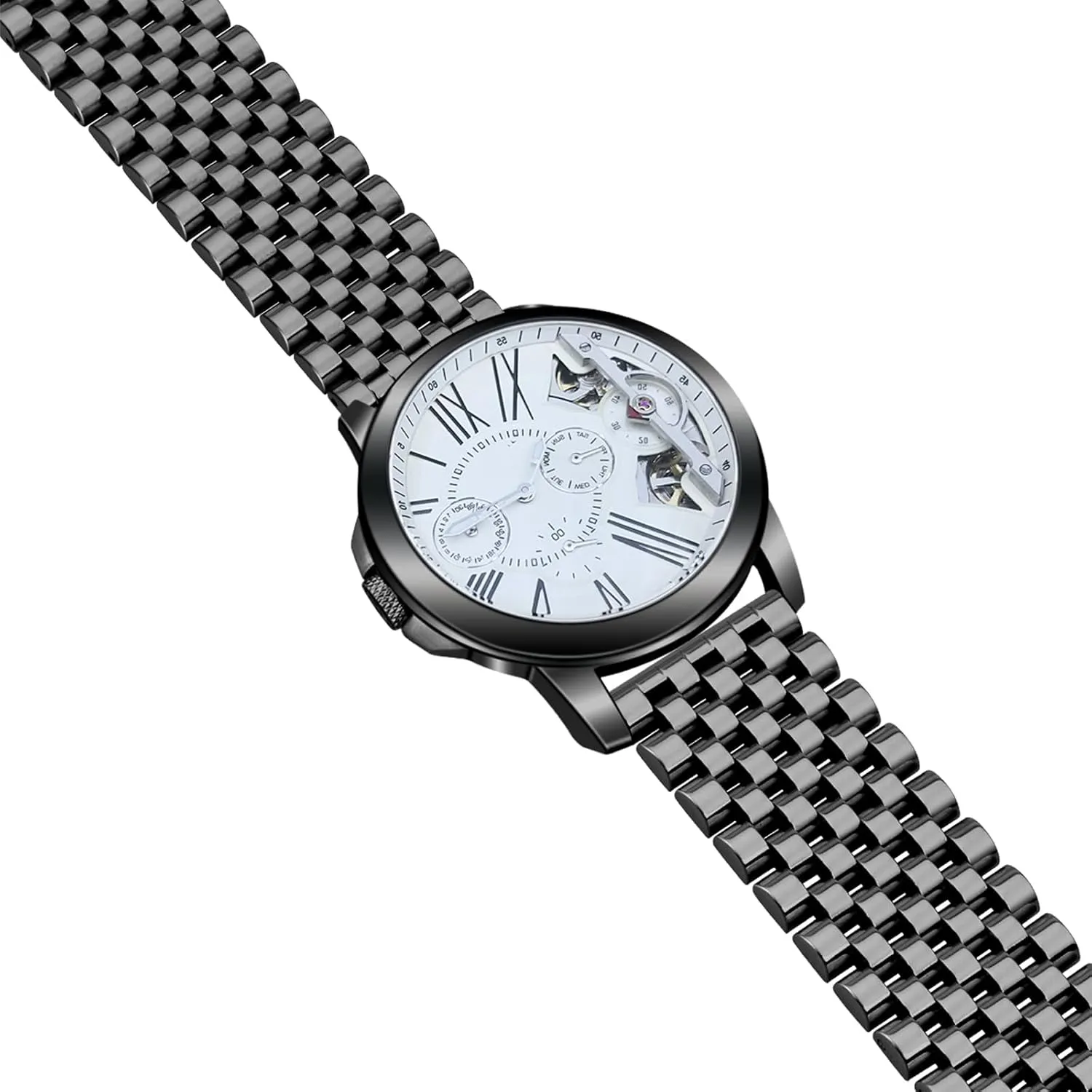 Men Women, Metal Quick Release Watch Strap Watch Bracelet with Deployment Double Folding Buckle Juntan Stainless Steel regiment Watch Band 20mm 22mm, 7 Half Beads Polished Brushed Watch Bands for 