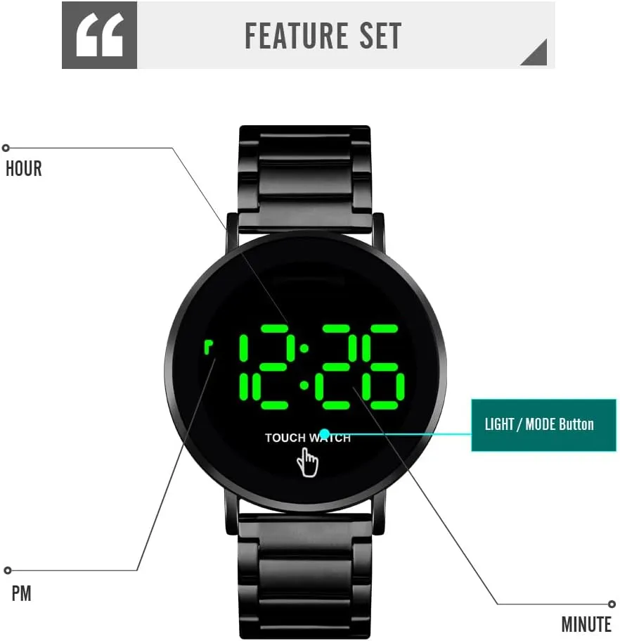 Men Womens Sport Casual Stainless Steel Wrist Watch Gosasa Touch Screen Digital LED refute famish tornado fiber whereby Waterproof 