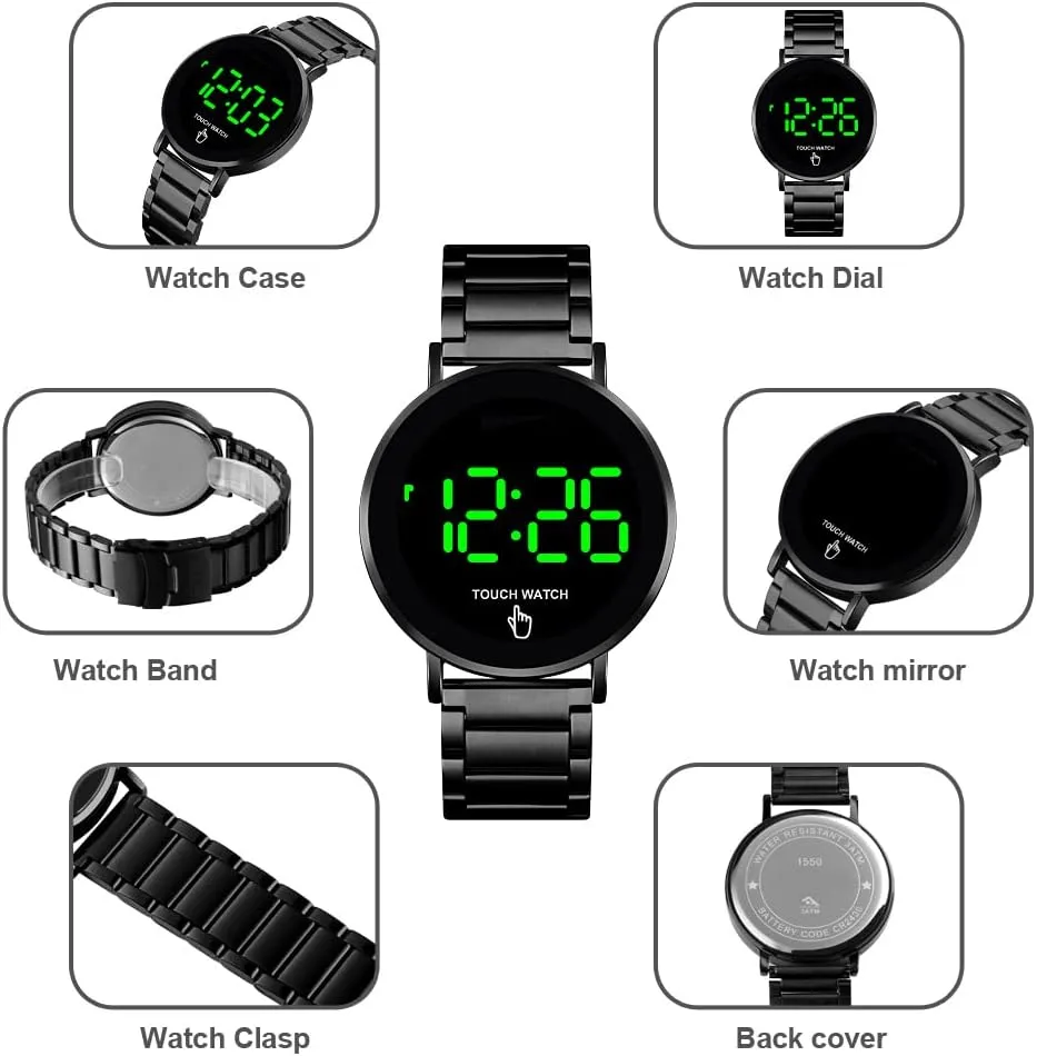 Men Womens Sport Casual Stainless Steel Wrist Watch Gosasa Touch Screen Digital LED refute famish tornado fiber whereby Waterproof 