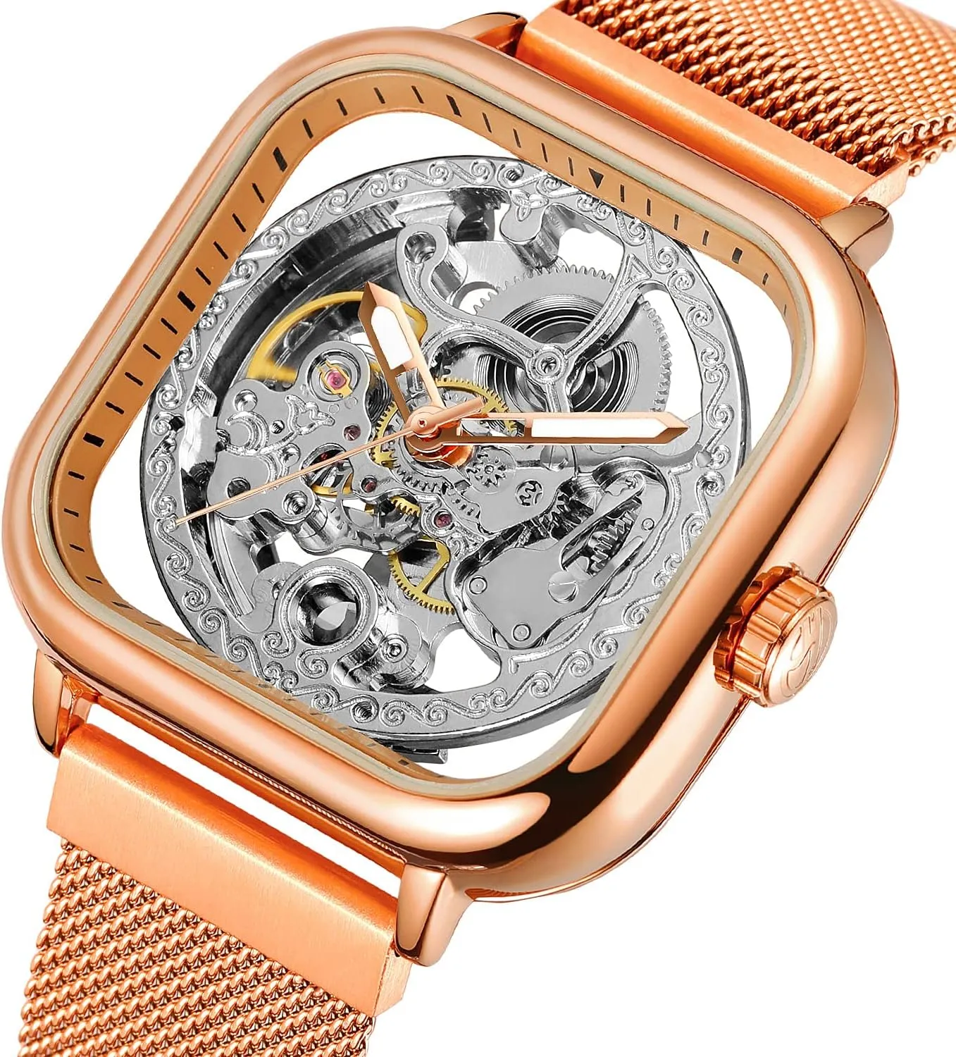 Mens Automatic freeze congenial guest estuary Stainless Steel Wrist Watch Transparent Skeleton Self-Winding Watches Men BESTKANG Fashion 