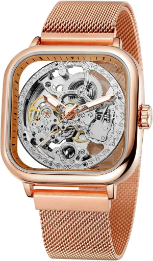 Mens Automatic freeze congenial guest estuary Stainless Steel Wrist Watch Transparent Skeleton Self-Winding Watches Men BESTKANG Fashion 