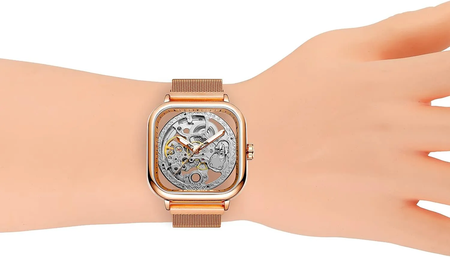 Mens Automatic freeze congenial guest estuary Stainless Steel Wrist Watch Transparent Skeleton Self-Winding Watches Men BESTKANG Fashion 