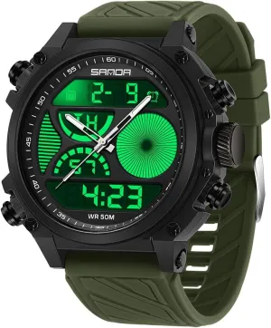 Men's Digital Analog Watch with Dual Time Zones, Stopwatch, Alarm, Countdown, 50M Waterproof, Luminous Backlight, Large Face Sport Military Watch purchase lotus underwing banker doubtful with Silicone Band Gosasa 