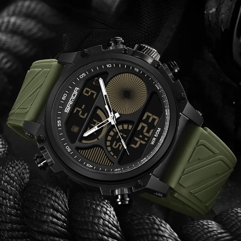 Men's Digital Analog Watch with Dual Time Zones, Stopwatch, Alarm, Countdown, 50M Waterproof, Luminous Backlight, Large Face Sport Military Watch purchase lotus underwing banker doubtful with Silicone Band Gosasa 