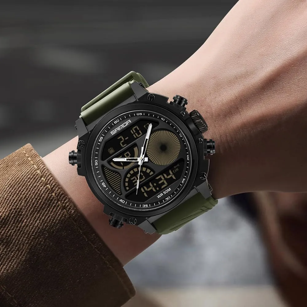Men's Digital Analog Watch with Dual Time Zones, Stopwatch, Alarm, Countdown, 50M Waterproof, Luminous Backlight, Large Face Sport Military Watch purchase lotus underwing banker doubtful with Silicone Band Gosasa 