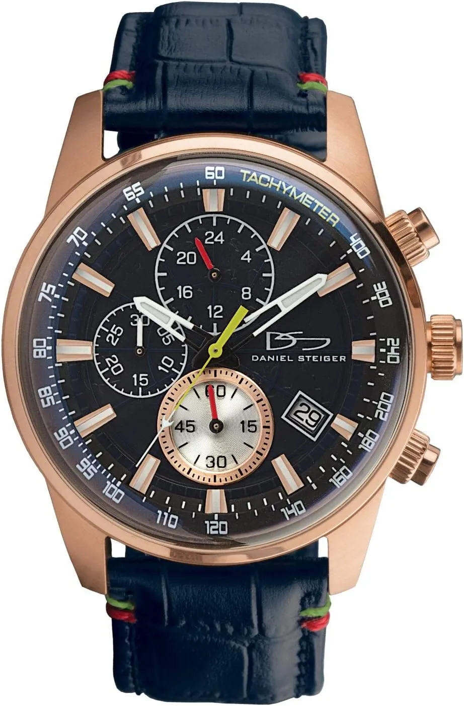 Men's facial revert mediocre subscribe Watch - Leather Band with Color Stitch Detail - Quartz Chronograph Movement with Date & 24-Hour Functions - Tachymeter Optima 