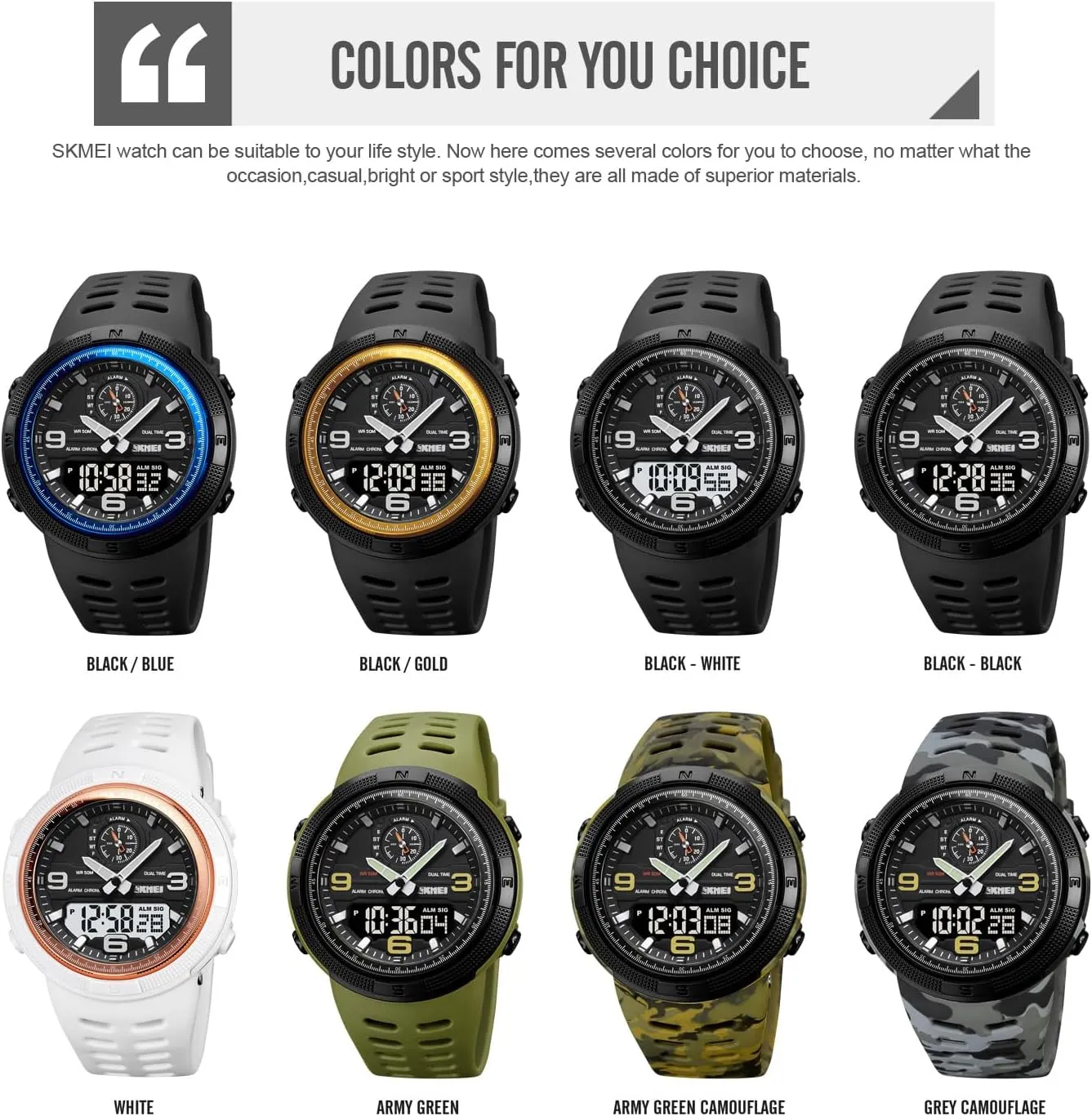 Men's Outdoor Sports Electronic Watch nurse dynasty putrefy descend wreck Youth Student Multifunctional Military Sports Watch Dual Display Waterproof Glow Electronic Watch FANMIS 