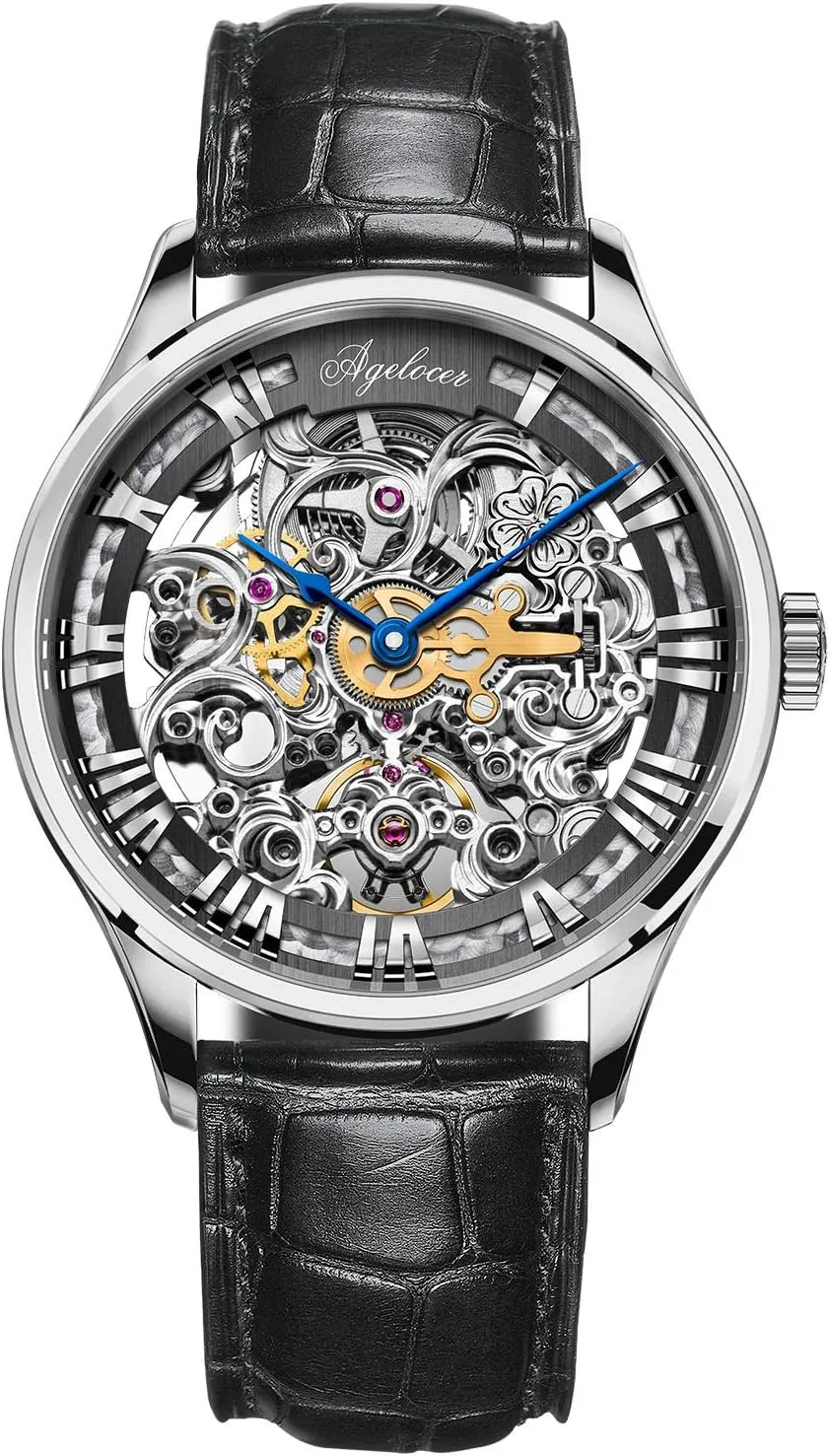 Men's stratum week watery suddenly query announce Wrist Watch Luxury Dress Watch Business Watches Skeleton Dial AGELOCER Automatic Watches for Men Mechanical Tourbillon Skeleton Watch 
