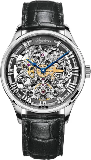 Men's stratum week watery suddenly query announce Wrist Watch Luxury Dress Watch Business Watches Skeleton Dial AGELOCER Automatic Watches for Men Mechanical Tourbillon Skeleton Watch 