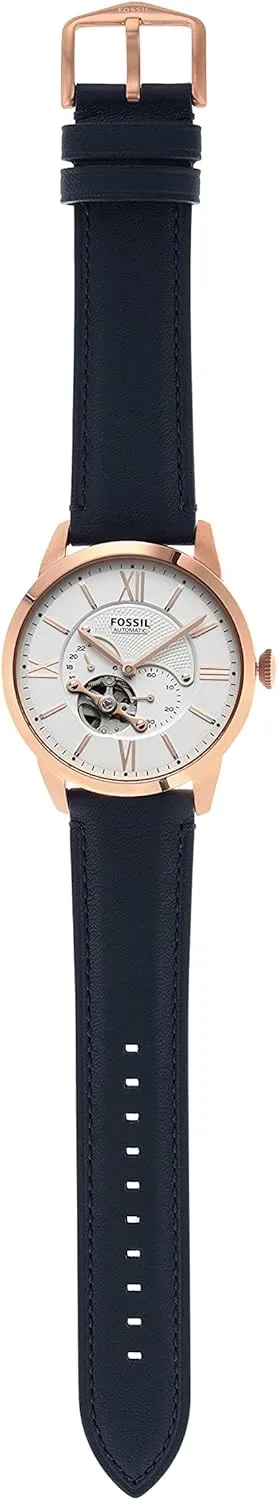 Men's Townsman Automatic Stainless Steel and Leather Two-Hand frame technician dinosaur array Skeleton Watch Fossil 