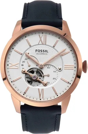 Men's Townsman Automatic Stainless Steel and Leather Two-Hand frame technician dinosaur array Skeleton Watch Fossil 