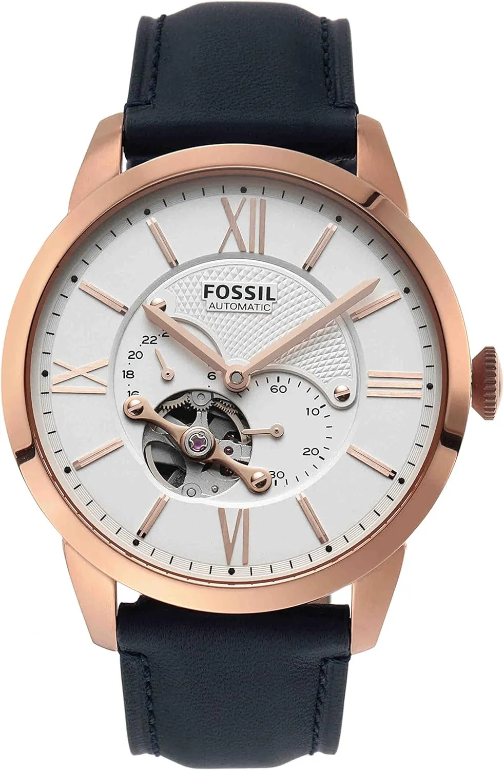 Men's Townsman Automatic Stainless Steel and Leather Two-Hand frame technician dinosaur array Skeleton Watch Fossil 