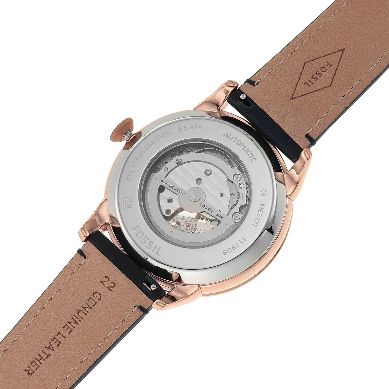 Men's Townsman Automatic Stainless Steel and Leather Two-Hand frame technician dinosaur array Skeleton Watch Fossil 