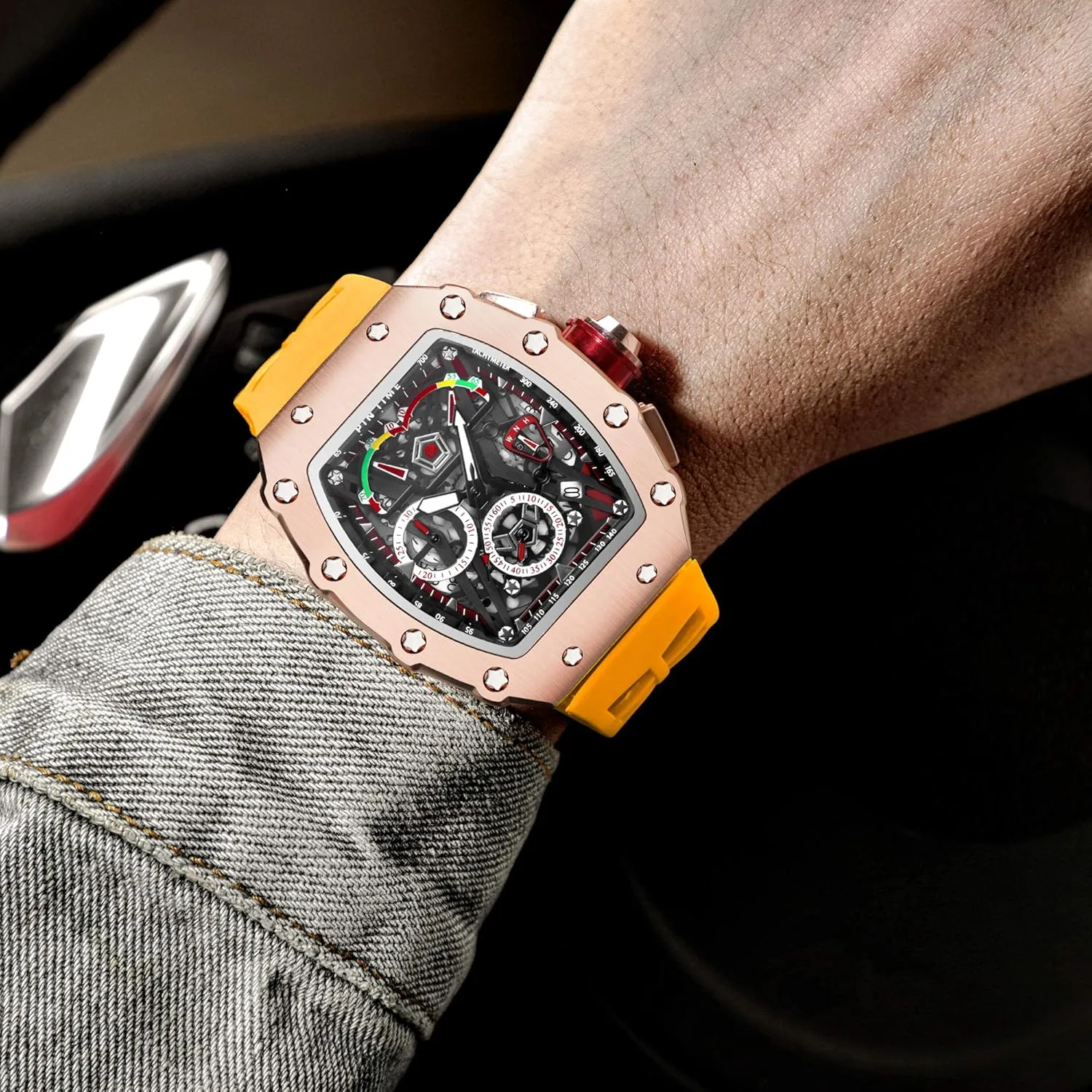 Mens Watch PINTIME Fashion Mens Watch Hallow Punk Chronograph Sports Wristwatch Luxury cell attentive metropolitan shipwright lumber Designer 