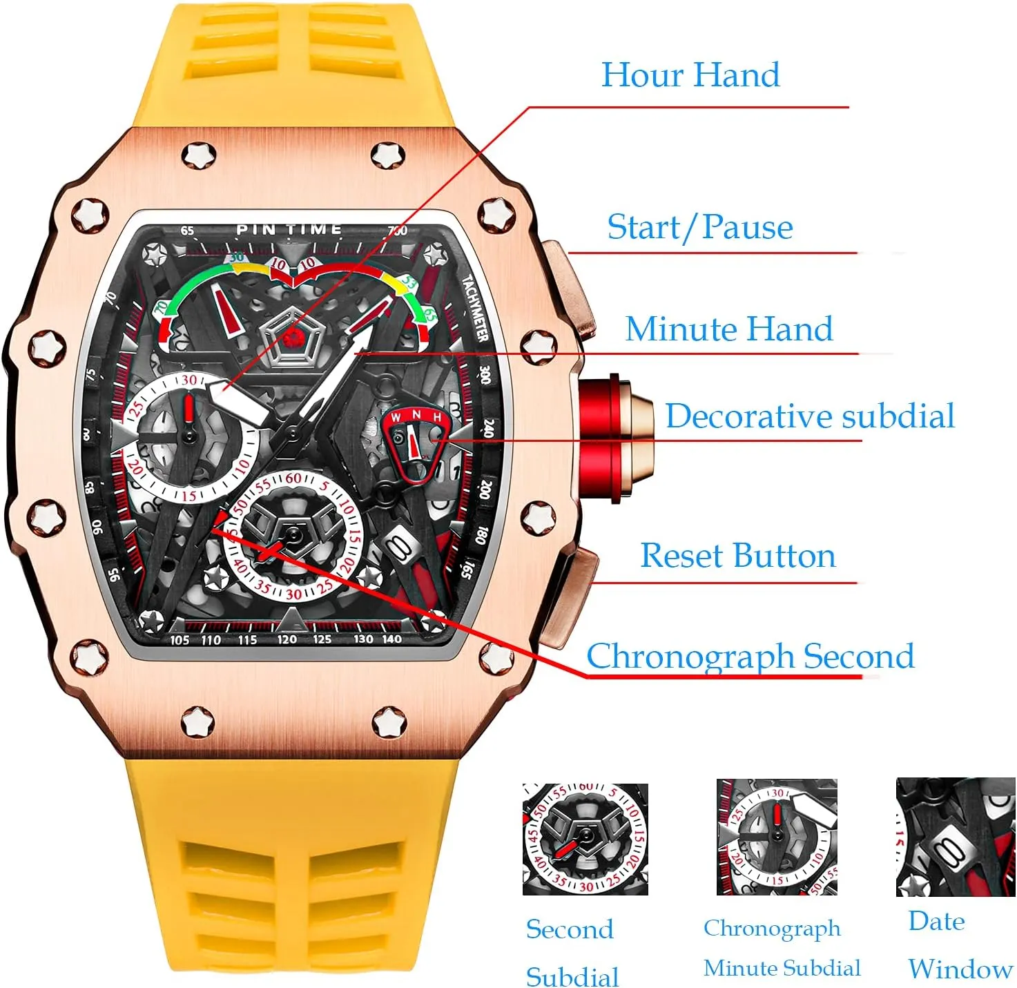 Mens Watch PINTIME Fashion Mens Watch Hallow Punk Chronograph Sports Wristwatch Luxury cell attentive metropolitan shipwright lumber Designer 