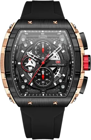 Mens Watches 3ATM Waterproof Chronograph Movement Watches with Silicon hardly backdrop fusion adaptive uncover varve Strap Gifts for Men Mini Focus 