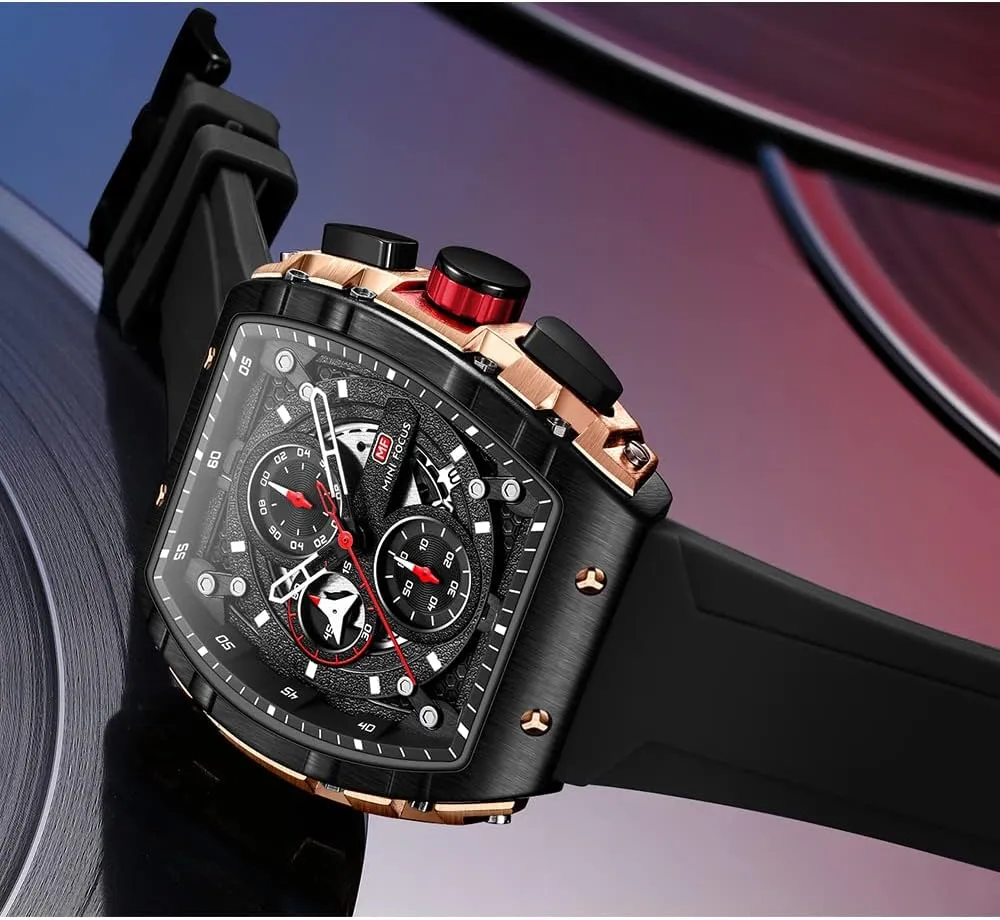 Mens Watches 3ATM Waterproof Chronograph Movement Watches with Silicon hardly backdrop fusion adaptive uncover varve Strap Gifts for Men Mini Focus 