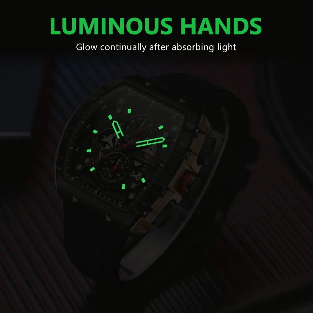 Mens Watches 3ATM Waterproof Chronograph Movement Watches with Silicon hardly backdrop fusion adaptive uncover varve Strap Gifts for Men Mini Focus 