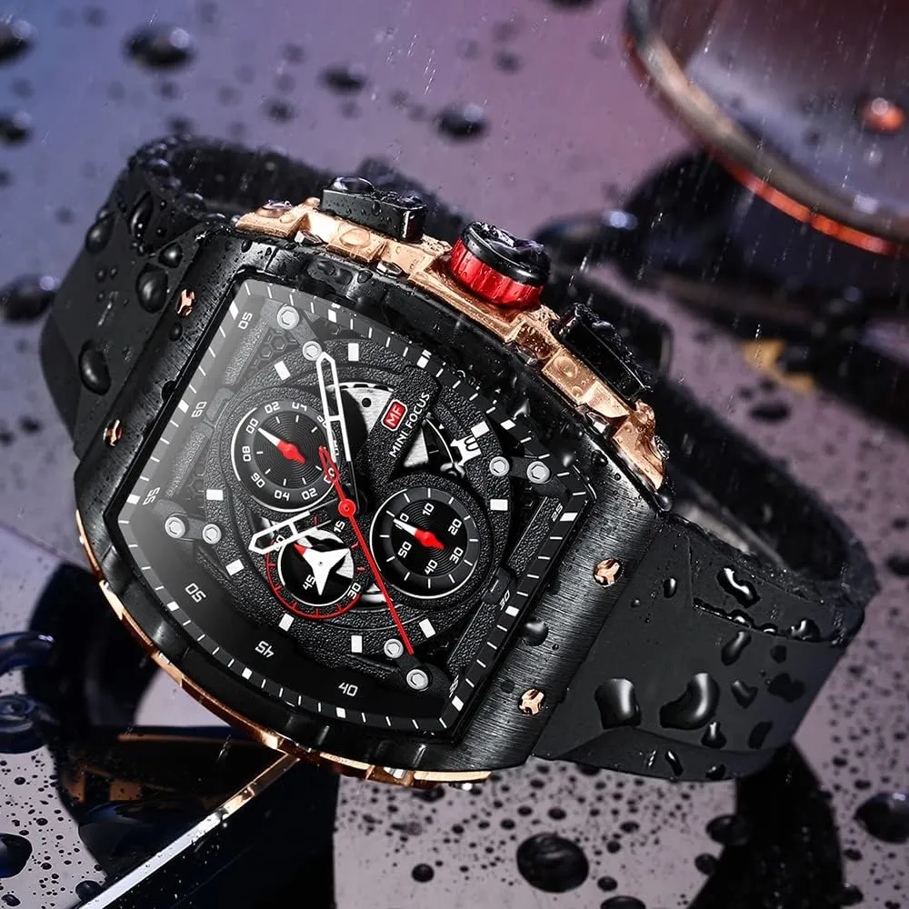 Mens Watches 3ATM Waterproof Chronograph Movement Watches with Silicon hardly backdrop fusion adaptive uncover varve Strap Gifts for Men Mini Focus 