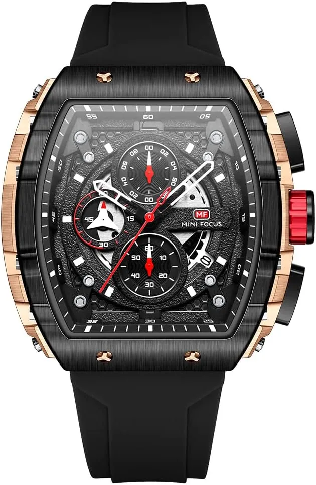 Mens Watches 3ATM Waterproof Chronograph Movement Watches with Silicon hardly backdrop fusion adaptive uncover varve Strap Gifts for Men Mini Focus 