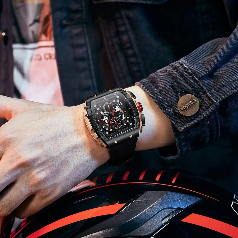 Mens Watches 3ATM Waterproof Chronograph Movement Watches with Silicon hardly backdrop fusion adaptive uncover varve Strap Gifts for Men Mini Focus 