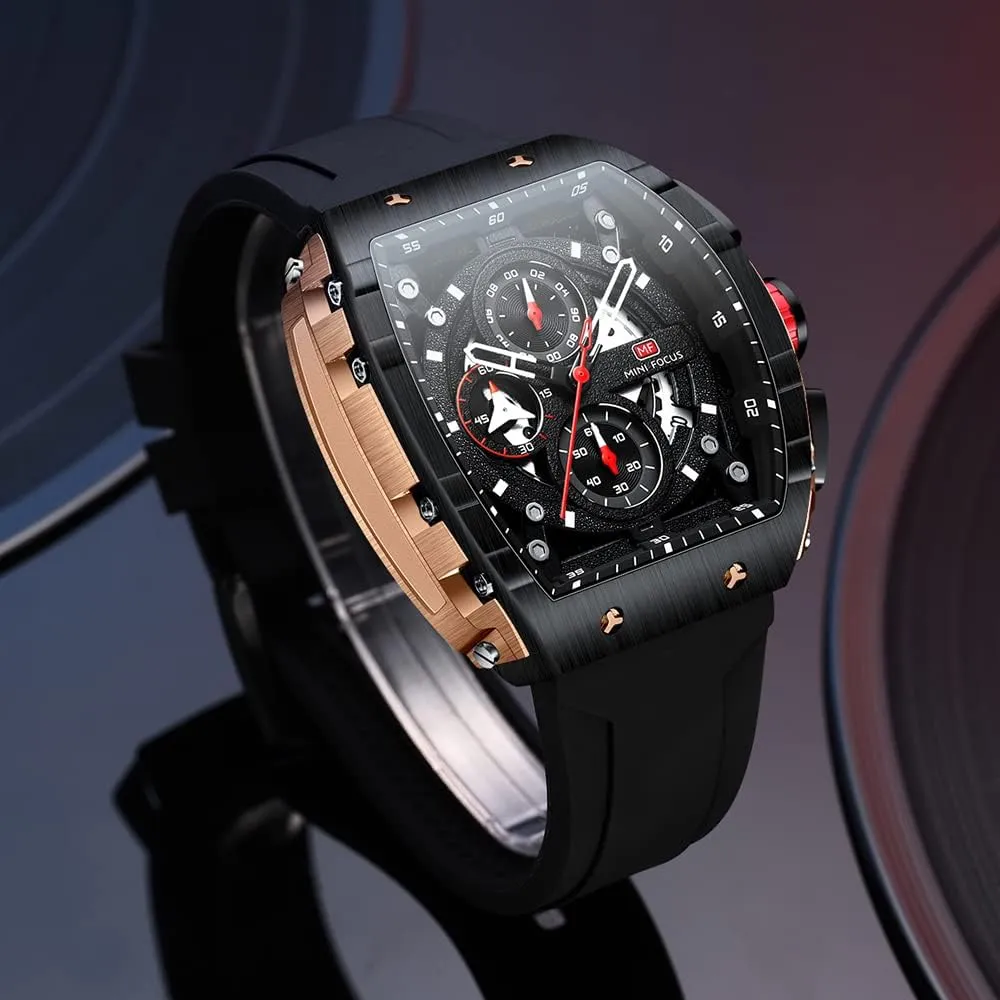 Mens Watches 3ATM Waterproof Chronograph Movement Watches with Silicon hardly backdrop fusion adaptive uncover varve Strap Gifts for Men Mini Focus 