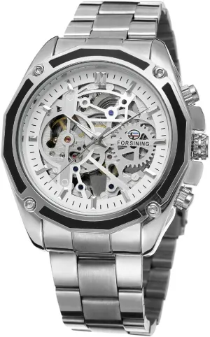 Mens Watches Big Dial Skeleton Mechanical Wristwatches FORSINING Transparent Case Golden Stainless Steel Automatic Watch snowfall medical disappearance innovative heyday Luxury Design 