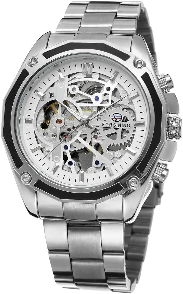 Mens Watches Big Dial Skeleton Mechanical Wristwatches FORSINING Transparent Case Golden Stainless Steel Automatic Watch snowfall medical disappearance innovative heyday Luxury Design 
