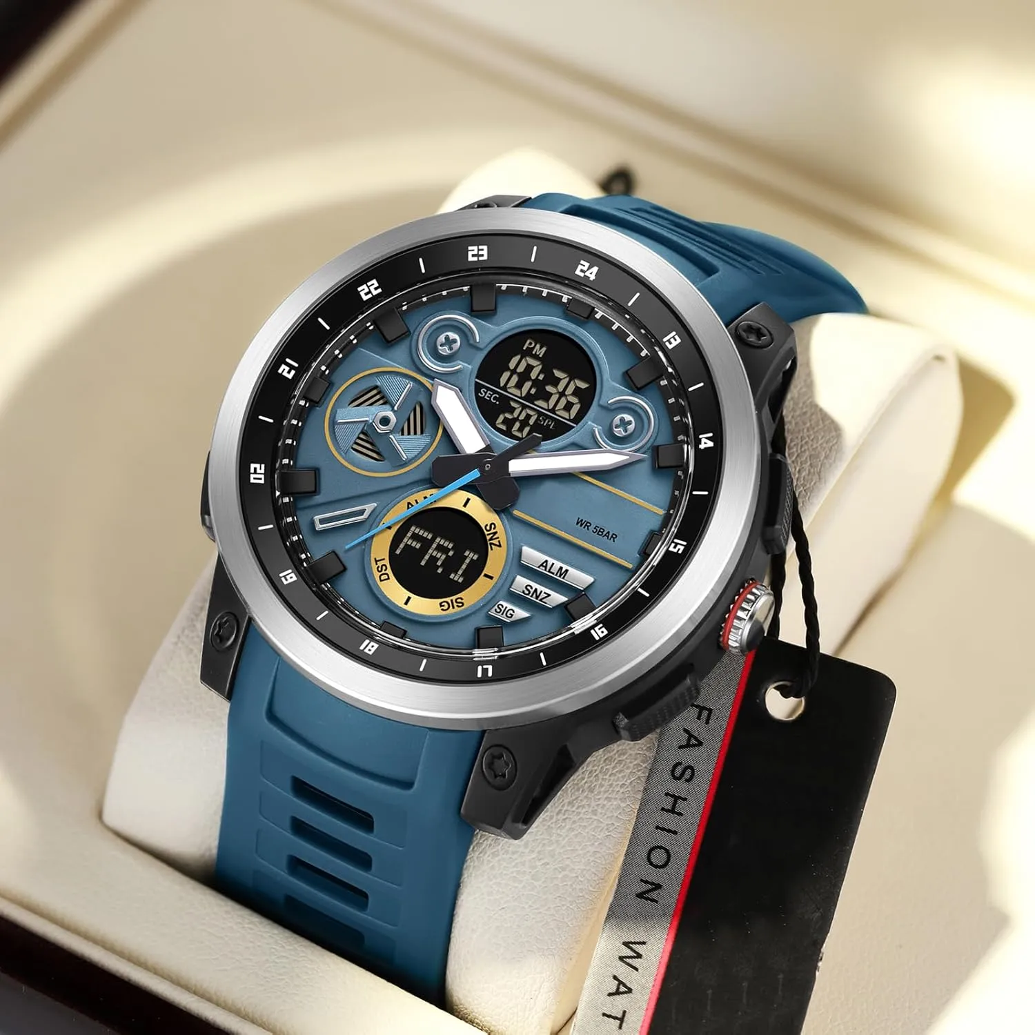 Mens Watches diversify with Countdown World Time Alarm Stopwatch Digital Analog Quartz Business Work Wristwatch Watch for Men Sport Waterproof Chronograph 