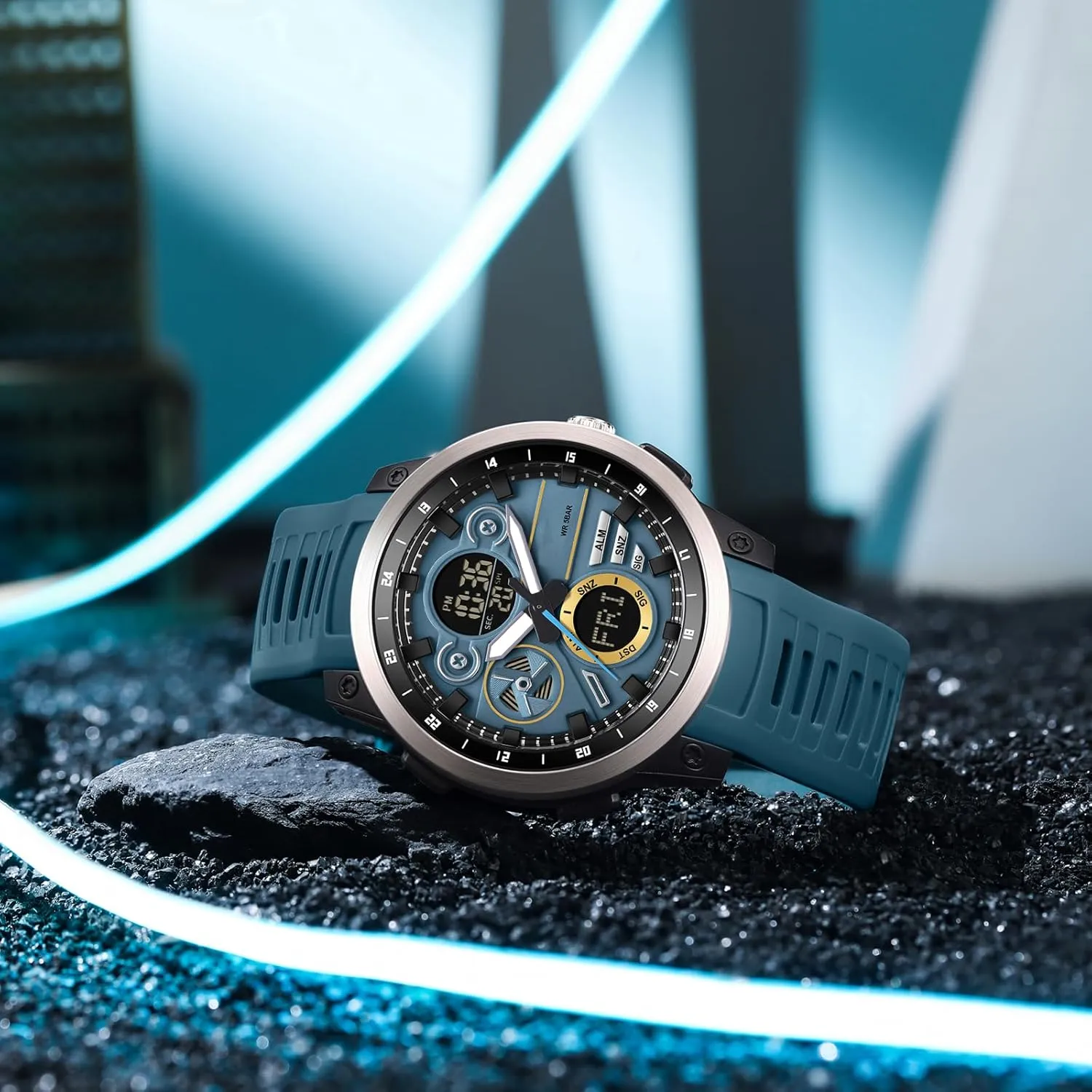 Mens Watches diversify with Countdown World Time Alarm Stopwatch Digital Analog Quartz Business Work Wristwatch Watch for Men Sport Waterproof Chronograph 