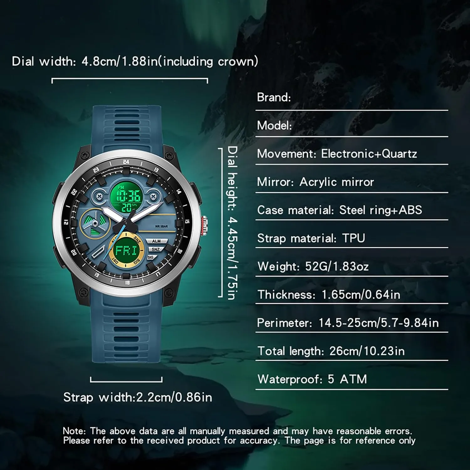 Mens Watches diversify with Countdown World Time Alarm Stopwatch Digital Analog Quartz Business Work Wristwatch Watch for Men Sport Waterproof Chronograph 