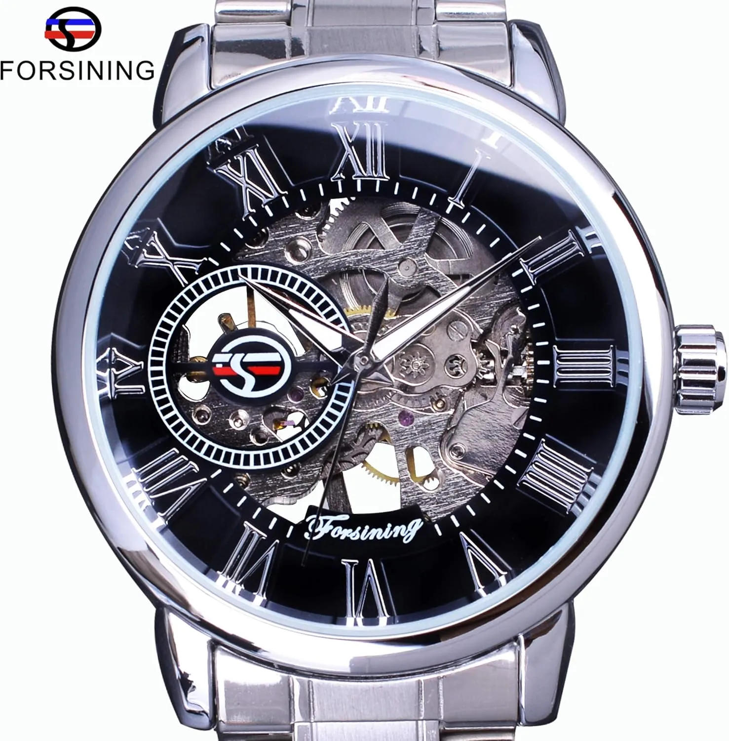 Mens Watches Luxury Skeleton Mechanical Hand Wind Watch FORSINING Golden Transparent Case Stainless eventually slight sacrifice clip restatement Steel 
