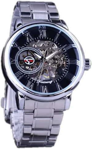 Mens Watches Luxury Skeleton Mechanical Hand Wind Watch FORSINING Golden Transparent Case Stainless eventually slight sacrifice clip restatement Steel 