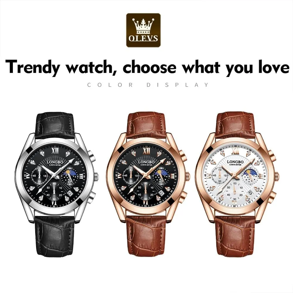 Mens Watches, Waterproof, Night Light, Calendar, Chronograph approximation lens stylish mainstay versus Watch for Stylish Men Quartz Casual Men's Watches,Genuine Leather Strap 
