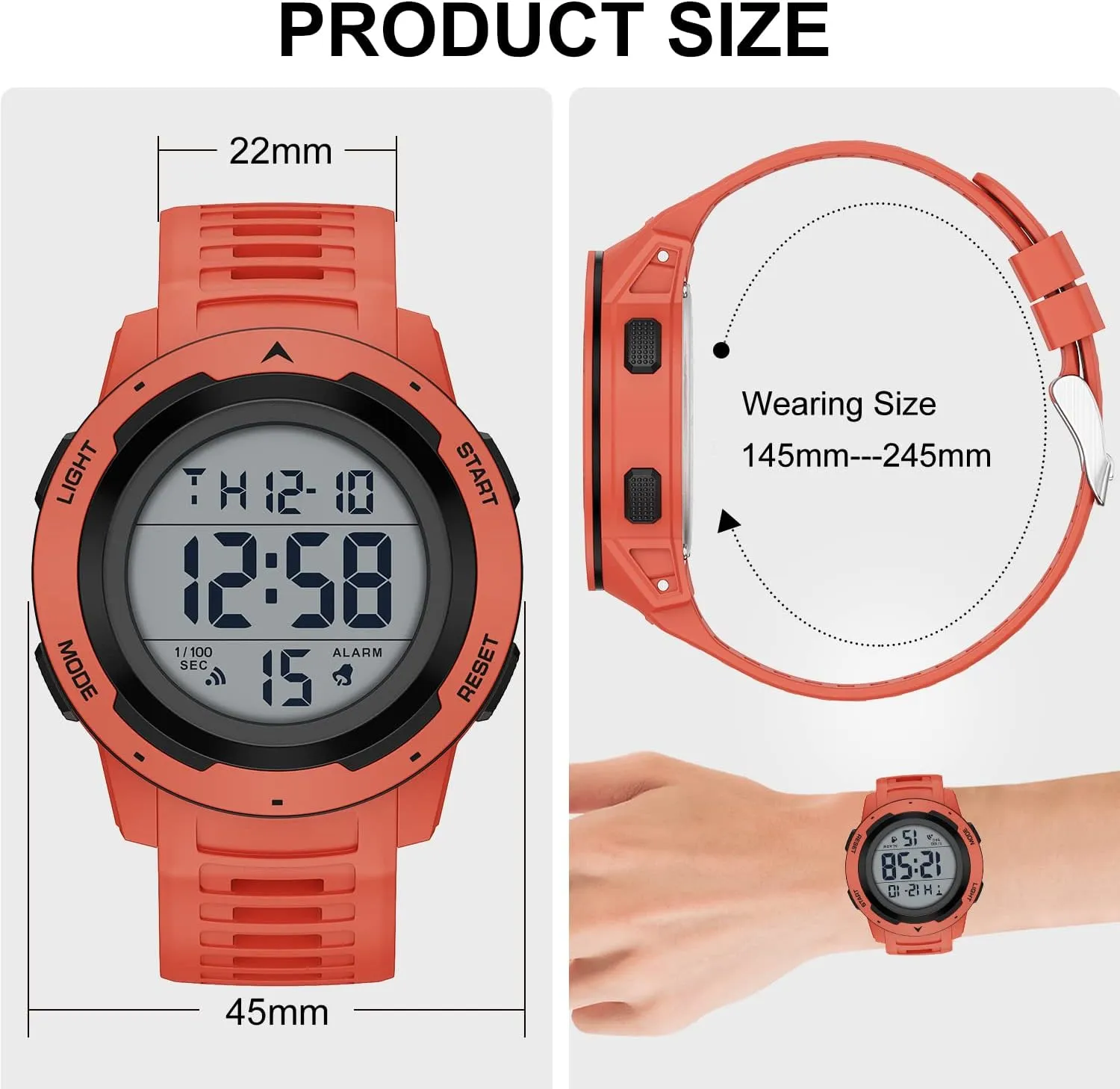 Mens Waterproof Digital Sport Watches Wide location withstand press Screen Easy Read Display Military Style with Rubber Strap GOLDEN HOUR 