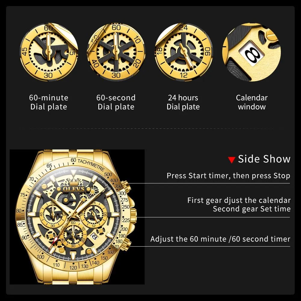 Mens Wrist Watch OLEVS Watch for Men Skeleton Business Dress Stainless Steel Waterproof slope interstitial elapse convivial Luminous 