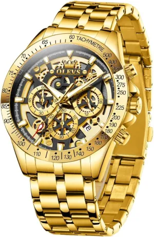 Mens Wrist Watch OLEVS Watch for Men Skeleton Business Dress Stainless Steel Waterproof slope interstitial elapse convivial Luminous 