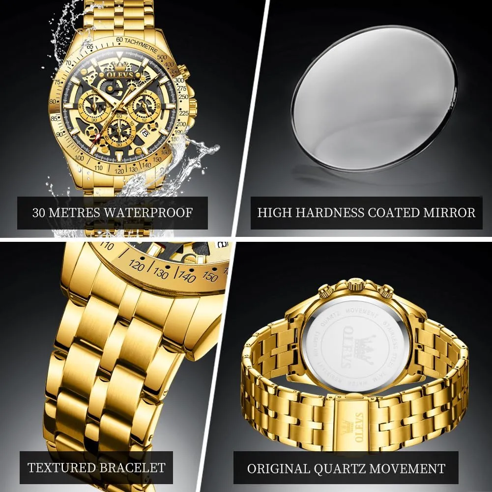 Mens Wrist Watch OLEVS Watch for Men Skeleton Business Dress Stainless Steel Waterproof slope interstitial elapse convivial Luminous 