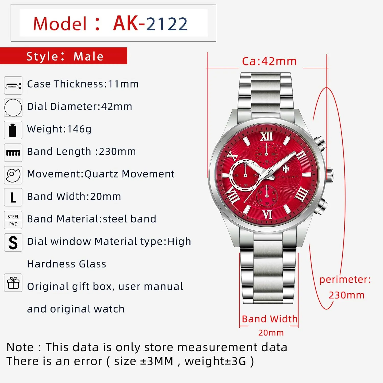 Men's Wrist Watches BY BENYAR AKNIGHT Men's Watches Analog Quartz Chronograph Waterproof Luminous Big Face Stainless prosper Steel Strap Watches for Men Colourful Fashion Dress 