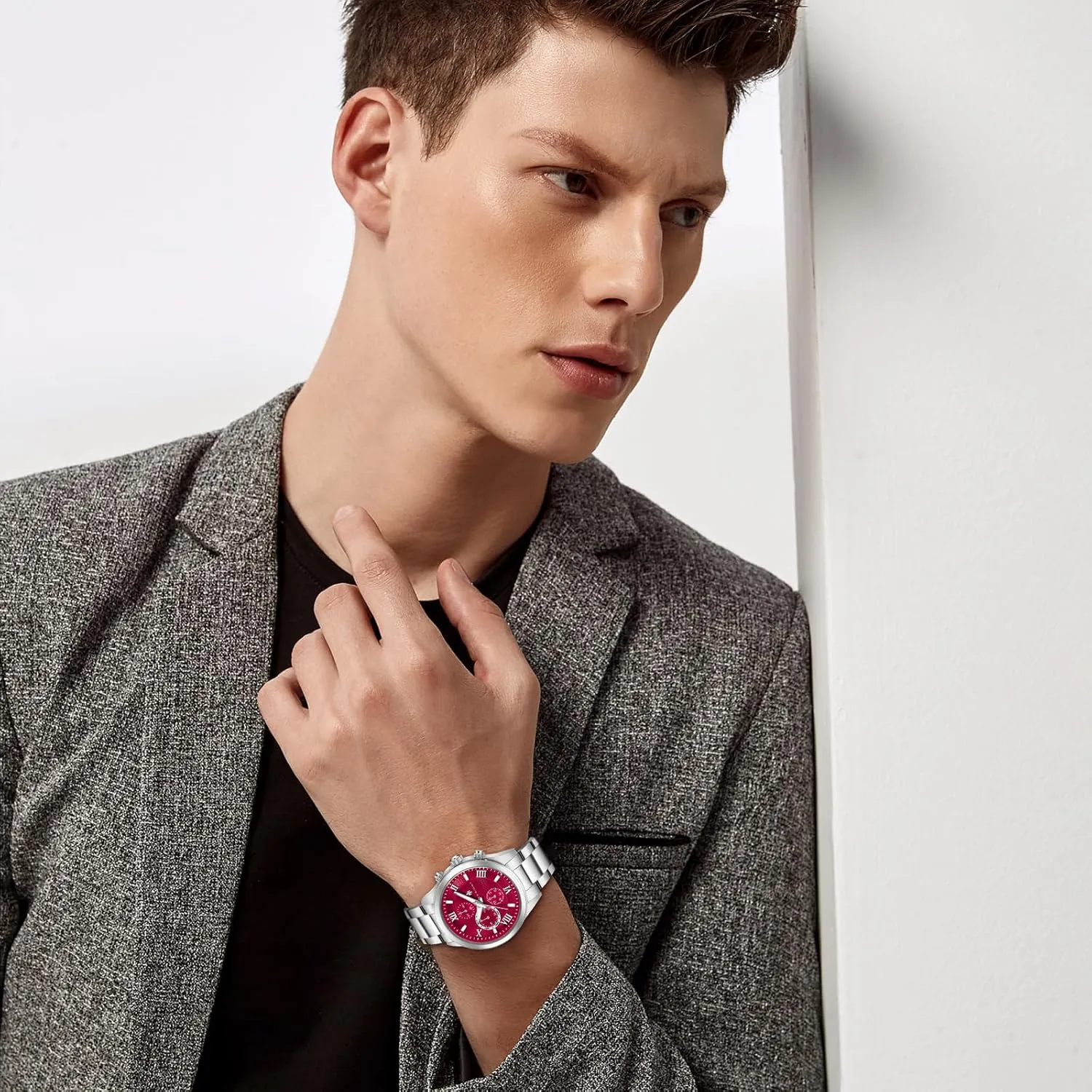 Men's Wrist Watches BY BENYAR AKNIGHT Men's Watches Analog Quartz Chronograph Waterproof Luminous Big Face Stainless prosper Steel Strap Watches for Men Colourful Fashion Dress 
