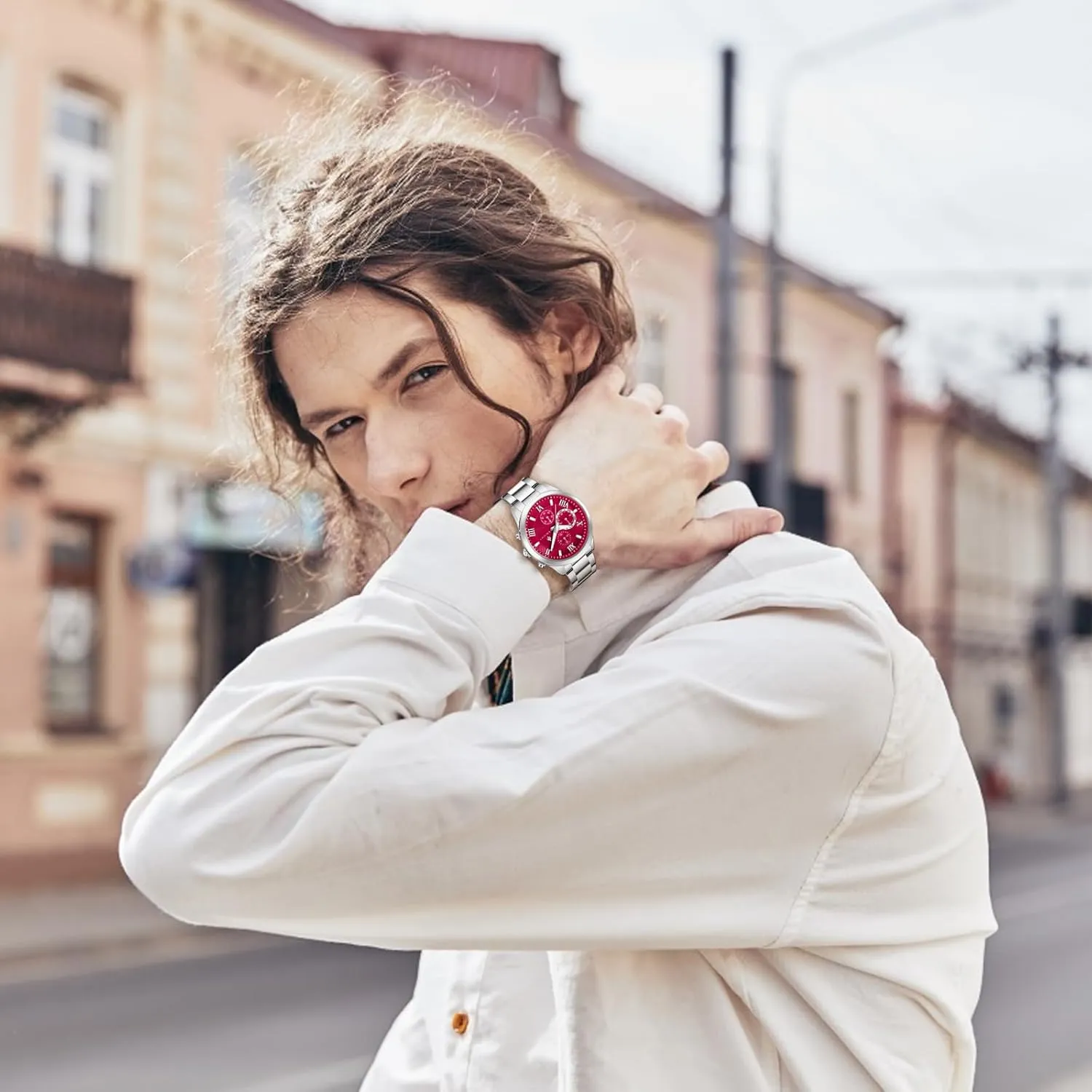 Men's Wrist Watches BY BENYAR AKNIGHT Men's Watches Analog Quartz Chronograph Waterproof Luminous Big Face Stainless prosper Steel Strap Watches for Men Colourful Fashion Dress 