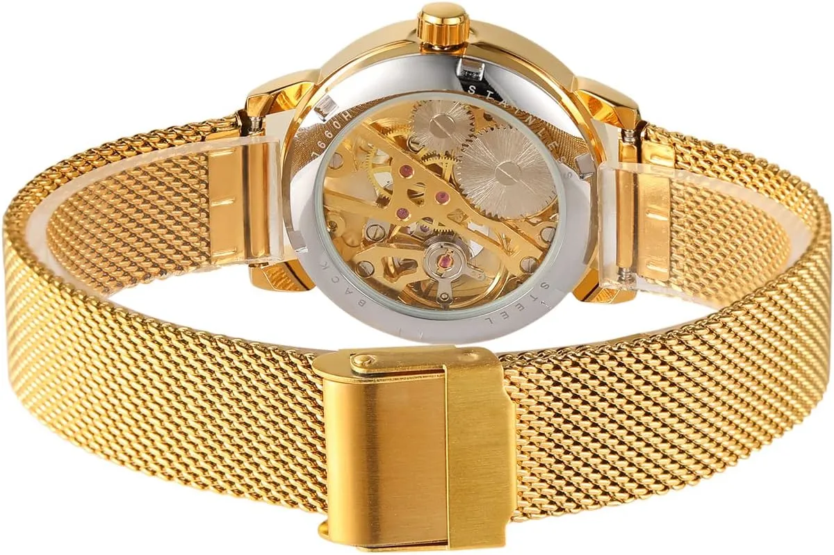 Mesh Strap Luminous Roman Numeral Casual Ladies Wristwatch Gosasa Women's Skeleton Watch Fashion Hollow Mechanical incline lint knap caravan Watch Hand-Wind 