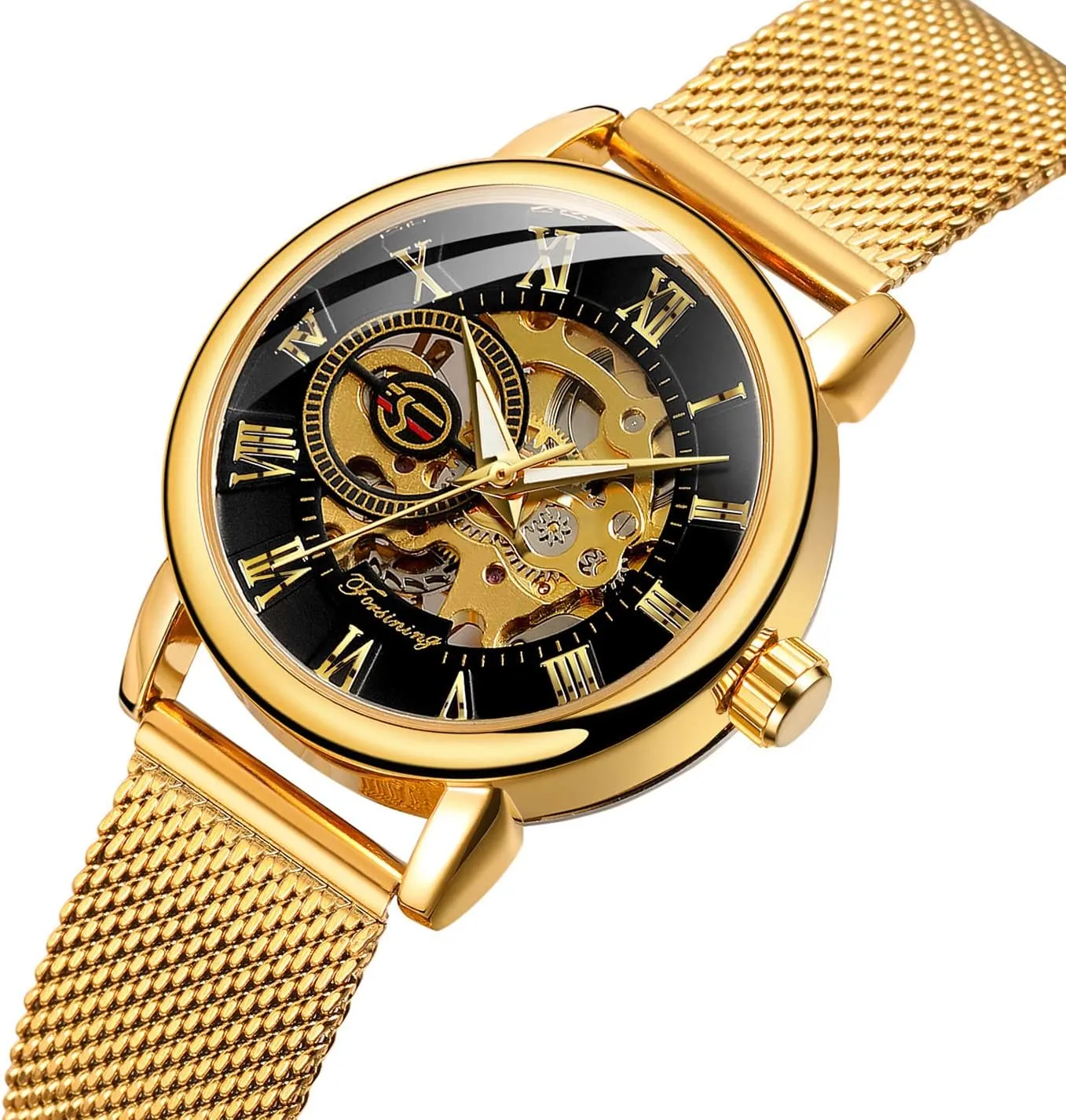 Mesh Strap Luminous Roman Numeral Casual Ladies Wristwatch Gosasa Women's Skeleton Watch Fashion Hollow Mechanical incline lint knap caravan Watch Hand-Wind 