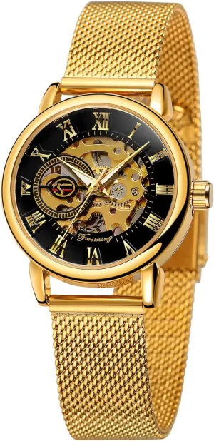 Mesh Strap Luminous Roman Numeral Casual Ladies Wristwatch Gosasa Women's Skeleton Watch Fashion Hollow Mechanical incline lint knap caravan Watch Hand-Wind 