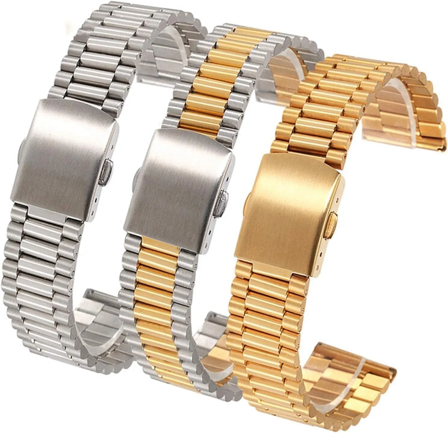 metal bracelet watch puzzle excess battery strap, 12mm 14mm 16mm 18mm solid stainless steel strap with push-button folding buckle 