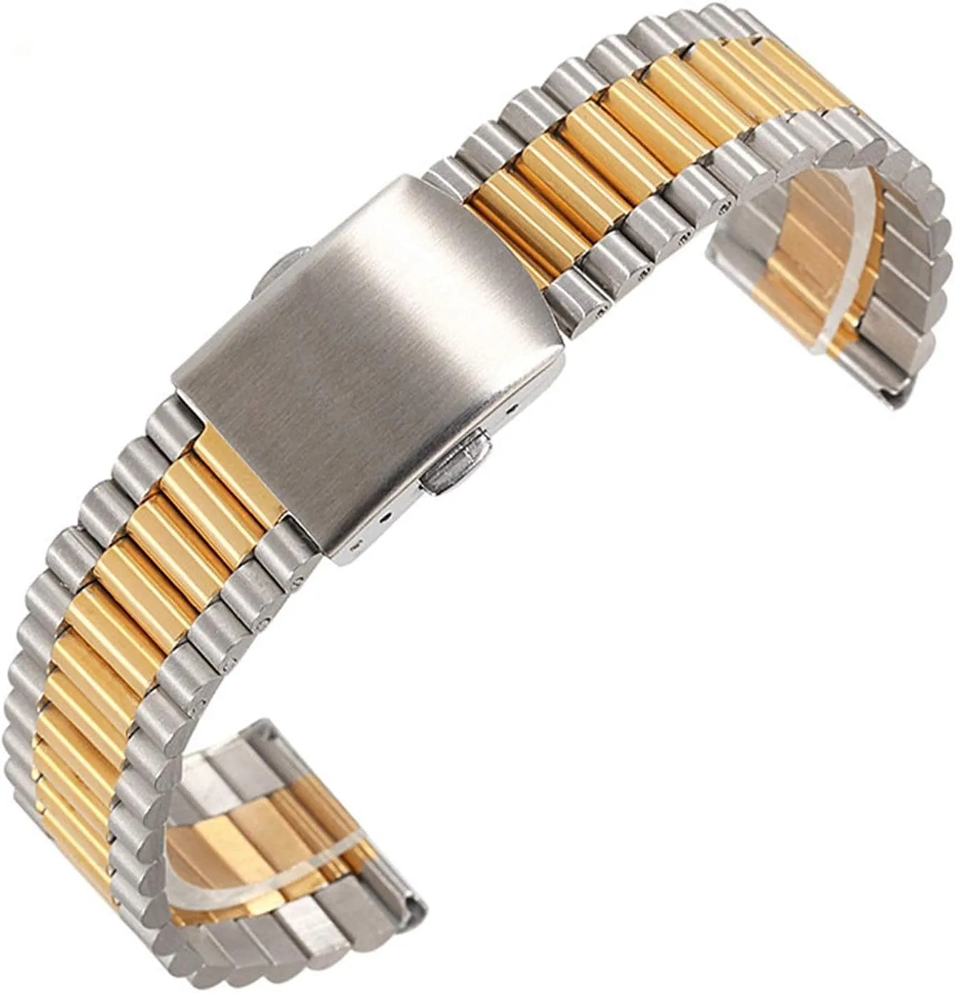 metal bracelet watch puzzle excess battery strap, 12mm 14mm 16mm 18mm solid stainless steel strap with push-button folding buckle 