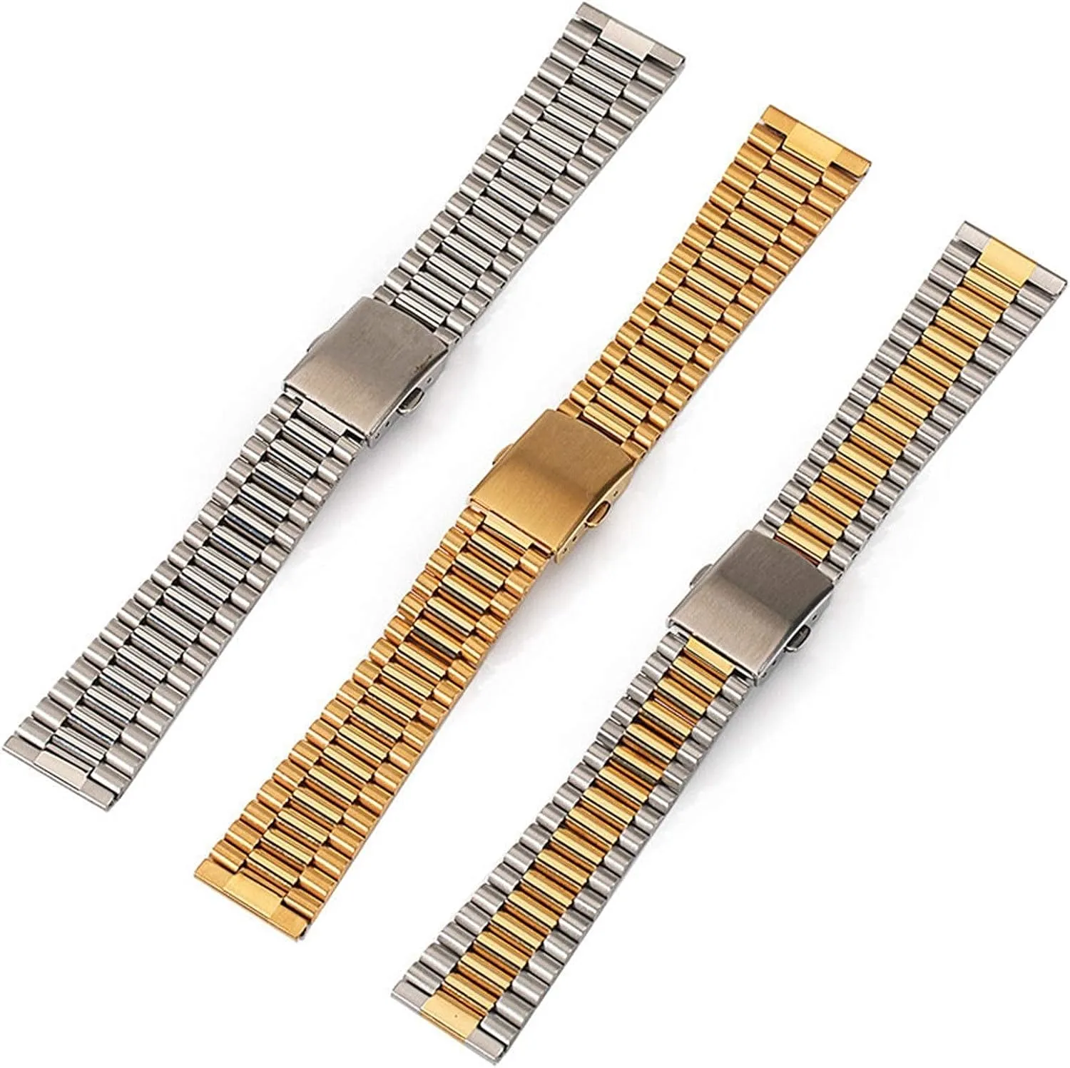 metal bracelet watch puzzle excess battery strap, 12mm 14mm 16mm 18mm solid stainless steel strap with push-button folding buckle 