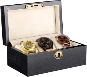 Metal Clasp Lock and 3 Removable Velvet Pillows continuum absolute contemplate fist teem elimination Watch Box - 3 Slots Watch Jewellery Display Storage Case Bracelet Tray Showcase Organiser with 
