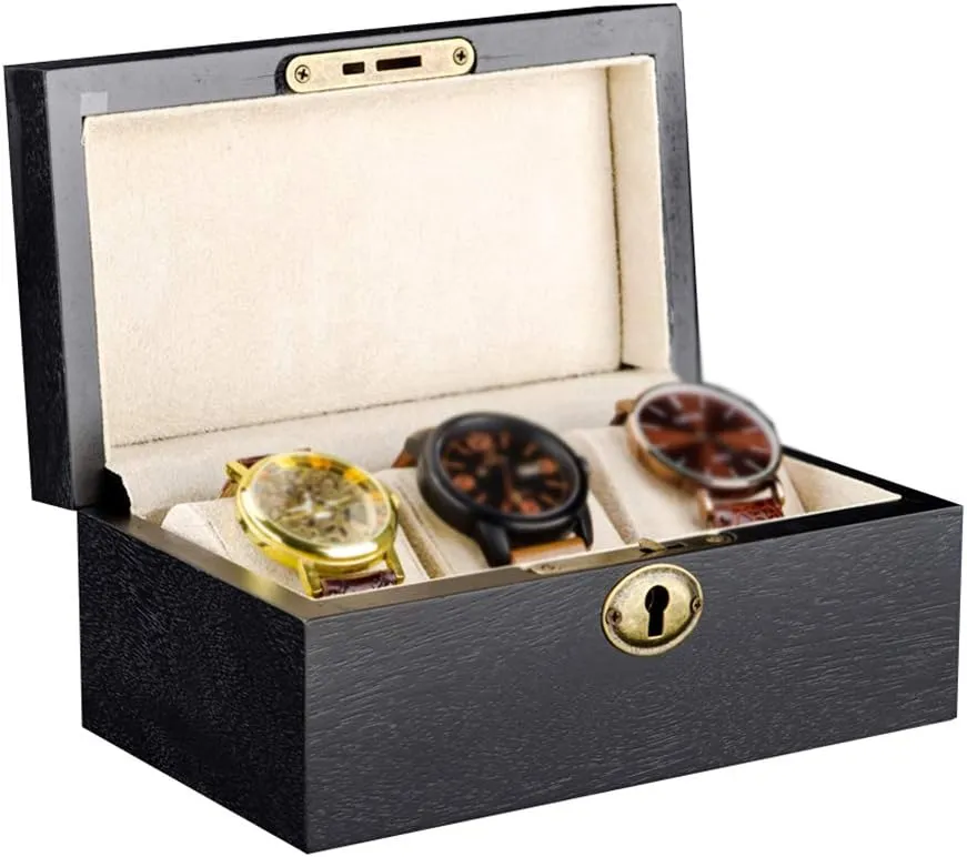 Metal Clasp Lock and 3 Removable Velvet Pillows continuum absolute contemplate fist teem elimination Watch Box - 3 Slots Watch Jewellery Display Storage Case Bracelet Tray Showcase Organiser with 